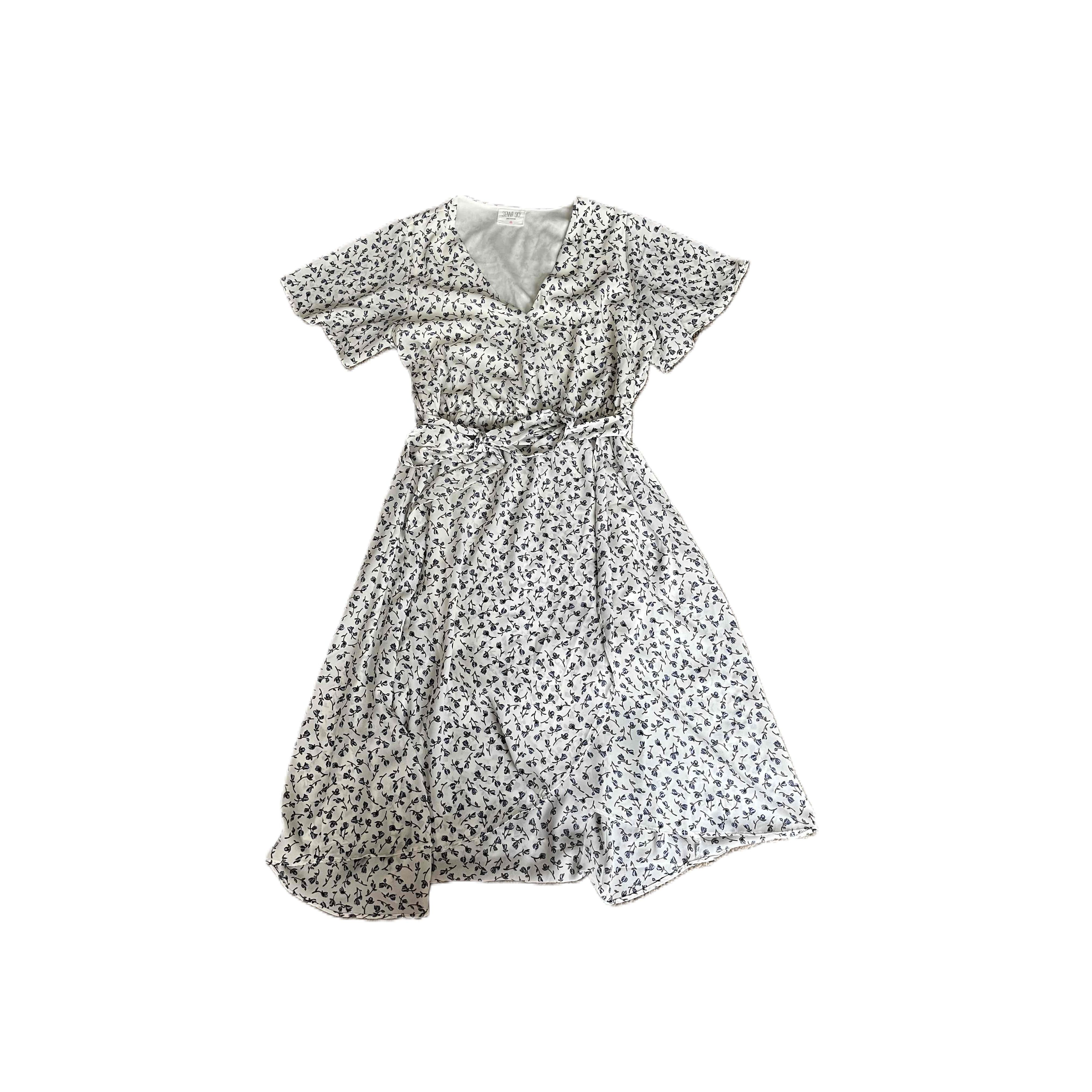Sienna Sky Blue Floral Short Sleeve Wrap V-Neck Dress Size Medium